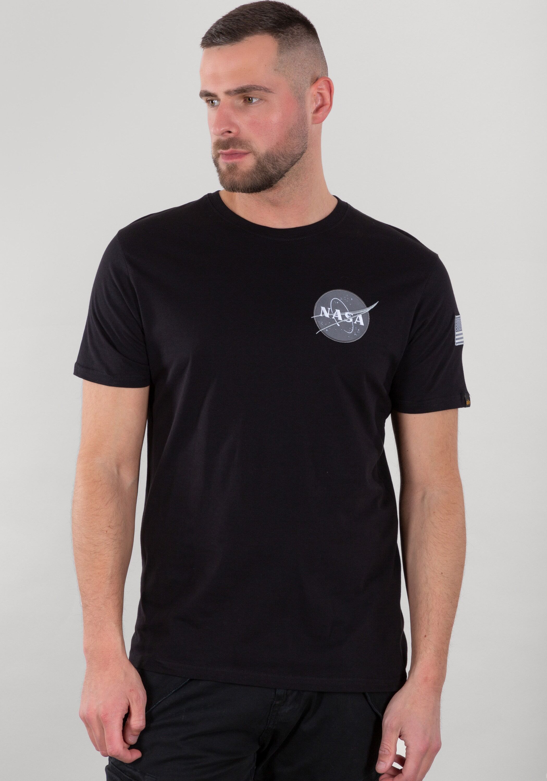 T-Shirt ALPHA INDUSTRIES "Space Shuttle T-Shirt", Herren, Gr. XS, schwarz, Obermaterial: 90% Baumwolle, 10% Polyester, Shirts T-Shirt schwarz XS
