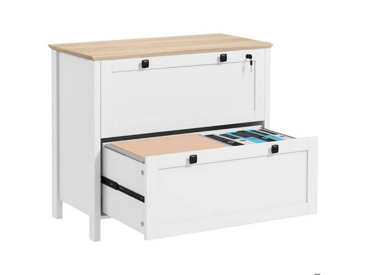 FSX Armoire porte-documents avec 2 tiroirs pour classeurs A4 serrure et clés 76x40x76 cm blanc