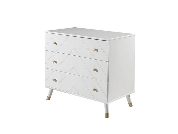 58 aufm Kessel Kommode Schubladenkommode Kamillah 100x57x89 Kinderzimmerkommode Satin Weiß (inkl. Versand, Lieferung bis Verwendungsstelle), Kommode 3 Schubladen, schräg ausgestellte Füße, goldfarbige Griffe