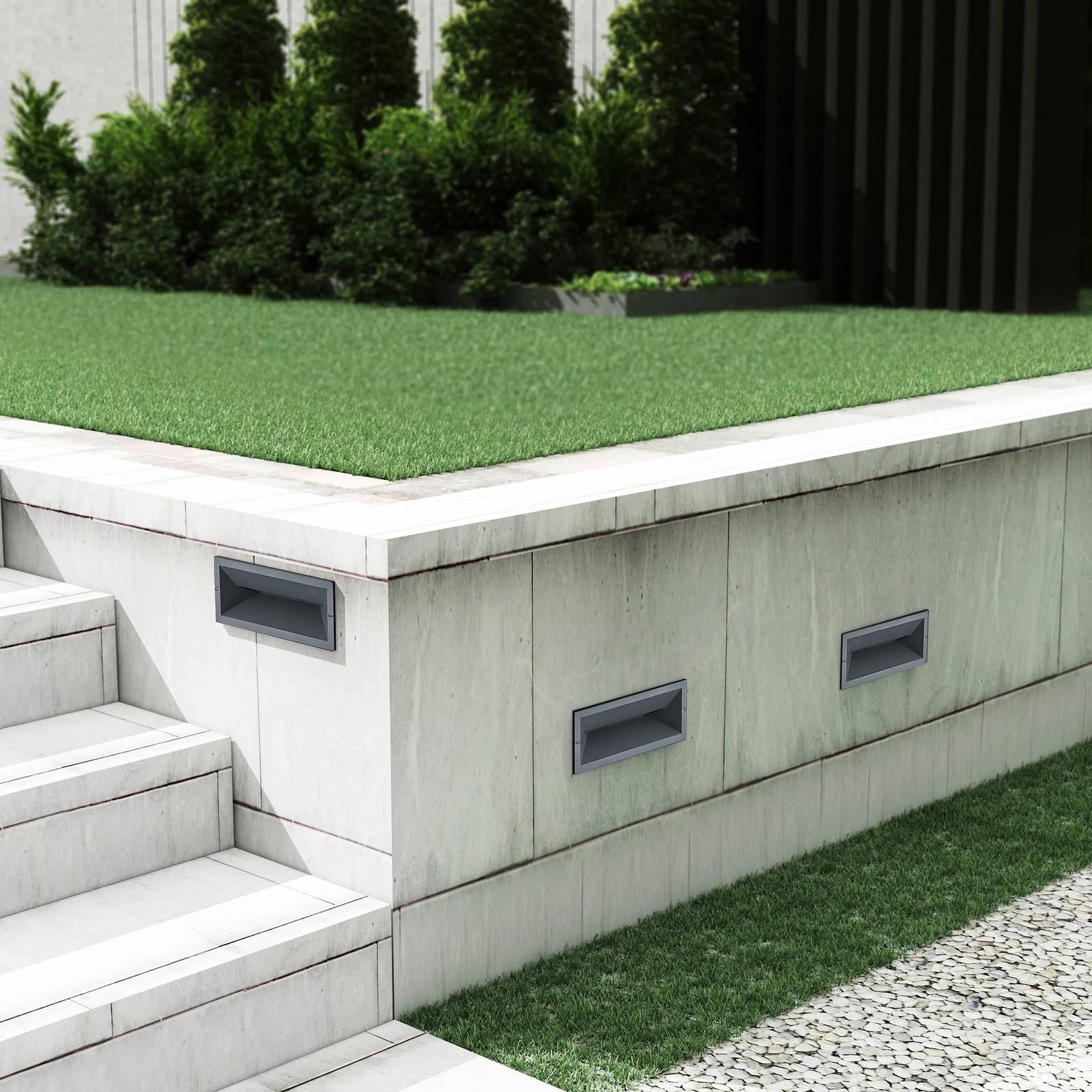 Lucande LED recessed wall light Jaano, anthracite, aluminium, IP65 Jaano, Black, Aluminium, Modern, Outdoor Wall Light