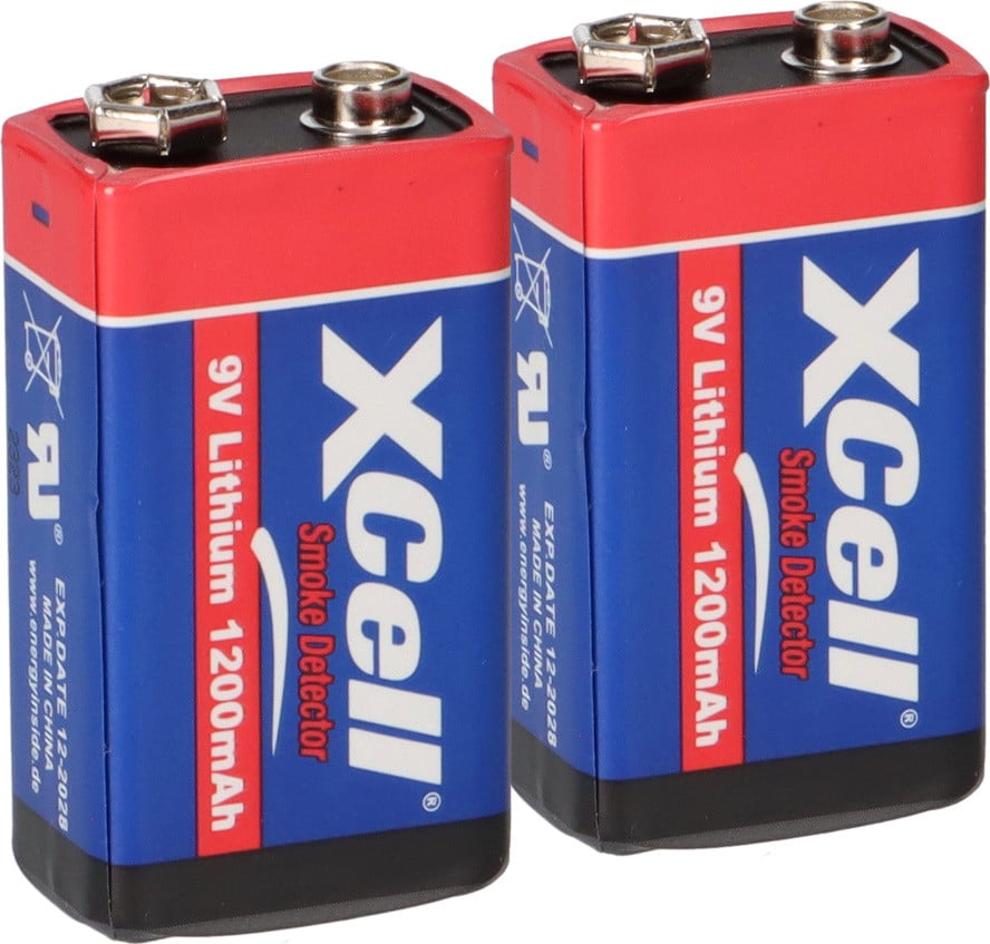 2x XCell Lithium 9V blokbatterij 1200mAh voor rookmelders en veiligheidstechniek