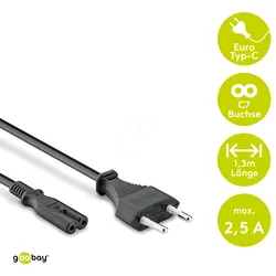 GOOBAY 59567 - Netzkabel, Eurostecker, 1,3 m, schw, C7