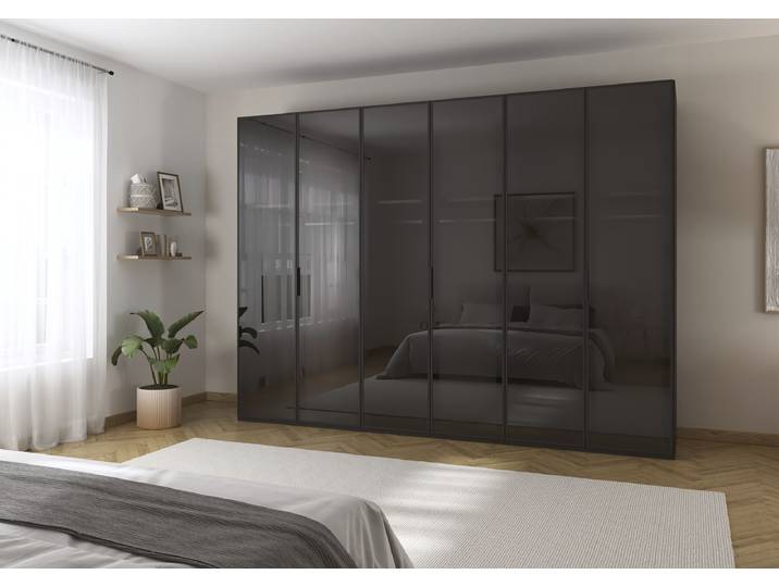 Drehtürenschrank Fifty - Glasfront 301cm Grau