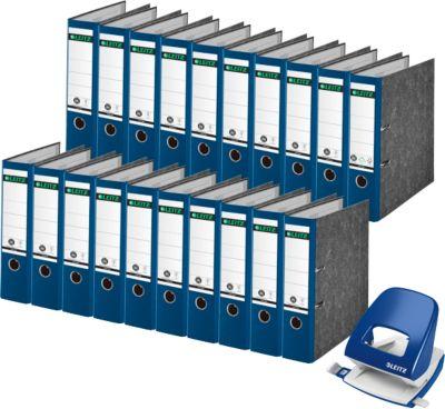Sparset Leitz® Ordner 1080, 80 mm, 20 Stück + Gratis Leitz® Locher NeXXt Serie 5008, blau