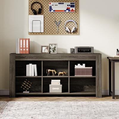 Bluebell Horizontal Bookcase with 6 Cubes , Rustic Wood Bookshelf