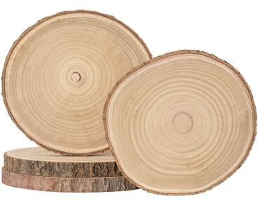 Vintiquewise Set of 4 Rustic Wood Slices Round Multi Purpose Natural Wooden Slabs for Chargers Cake Risers Serving Trays Table