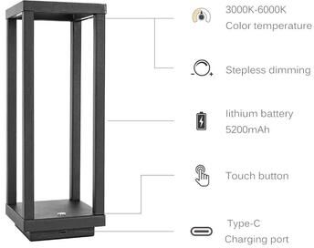 Inspire Essentials Modern Rechargeable LED Table Lamp Elegant Wireless Ambient Lighting For Home black