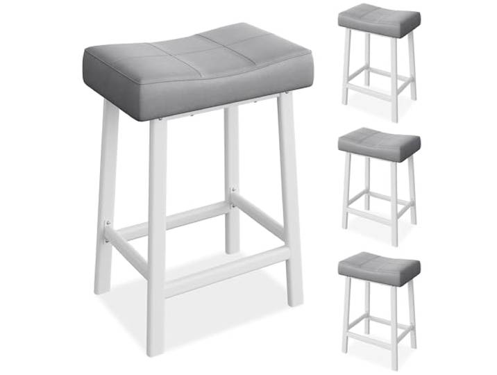 IDEALHOUSE 4er-Set Barhocker mit ergonomischem Polstersitz, 61 cm Hoch – ideal für Küchentheke, Esszimmer & Home Bar, Farbe: Grau