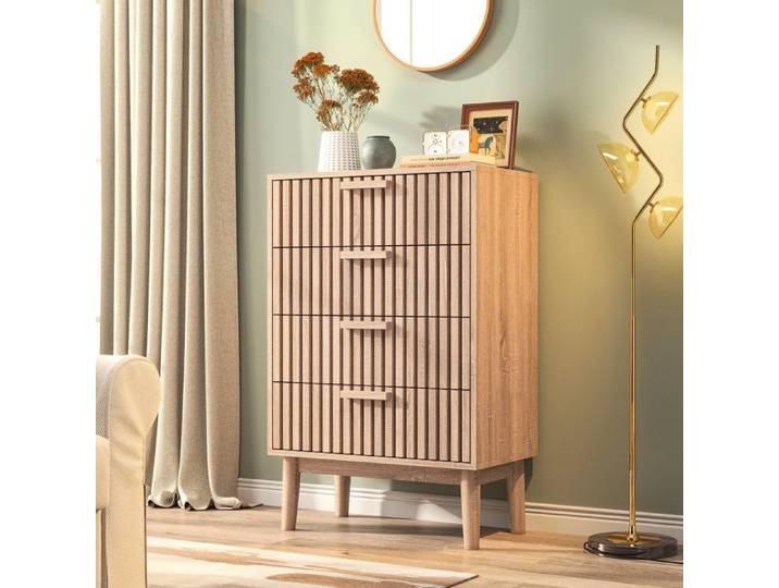 Commode 4 Tiroirs Meuble de Rangement pour Chambre Commode Armoire en bois 60x34x91 cm Style scandinave moderne couleur Bois naturel