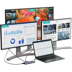 Exsys 14in1 USB 3.2 Gen 2x1 Dock (USB-C, 14 Ports), Dockingstation + USB Hub, Silber