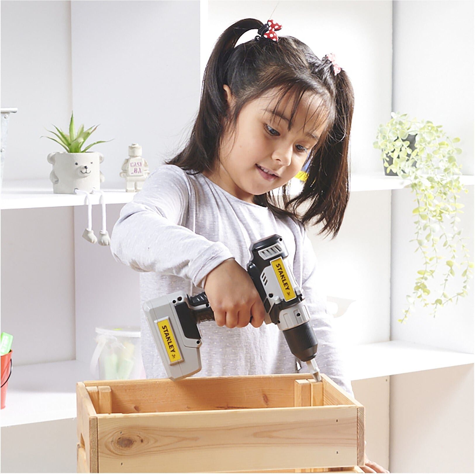 Stanley Jr. Battery Operated Drill Toy Playset for Kids - Red Tool Box - 10 Piece Set - Encourages Creativity and Motor Skills Development