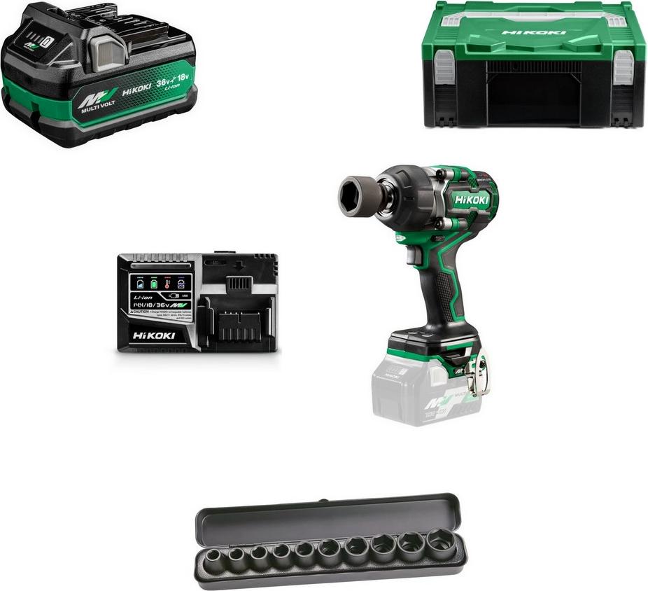 HiKoKi Akku Schlagschrauber WR36DEW2Z+Steckschlüssel-Set + Akku+Schnellladegerät