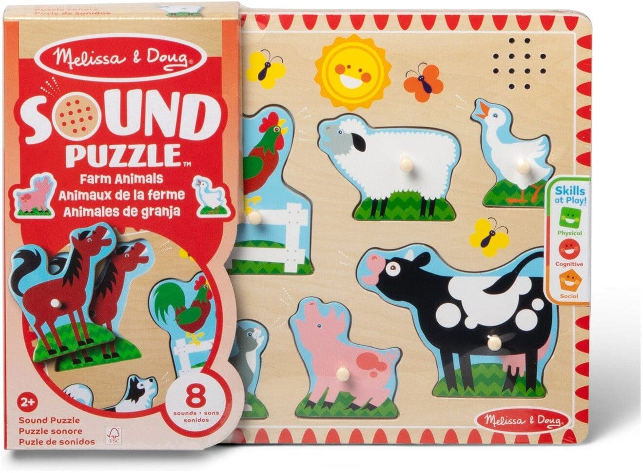 Spin Master Melissa and Doug Farm Animals Sound Puzzle Educational Toy for Kids - Ages 3 and Up - Develops Fine Motor Skills and Imaginative Play
