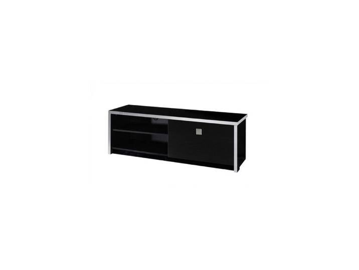 Meuble TV LYON – Design noir brillant et métal – L150 x H51 x P42 cm