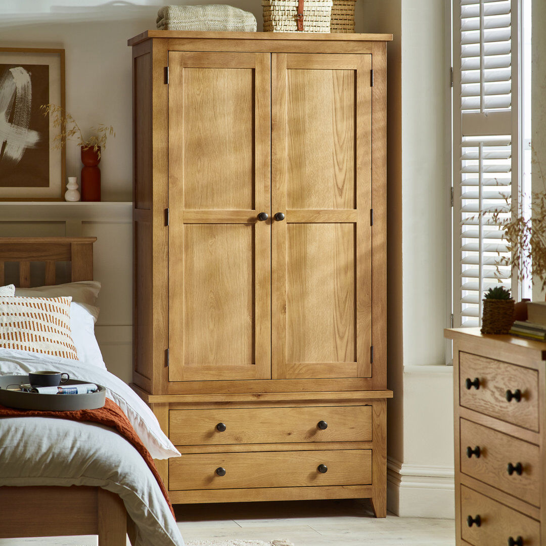Three Posts North Castle 2 Door Solid Wood Wardrobe Natural 190cm H X 97cm W X 55cm D