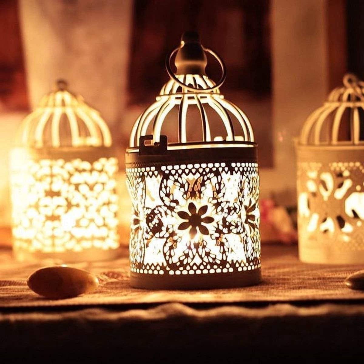 Handgemaakte Marokkaanse theelichthouder - Oosterse lantaarn voor sfeerverlichting - Wit