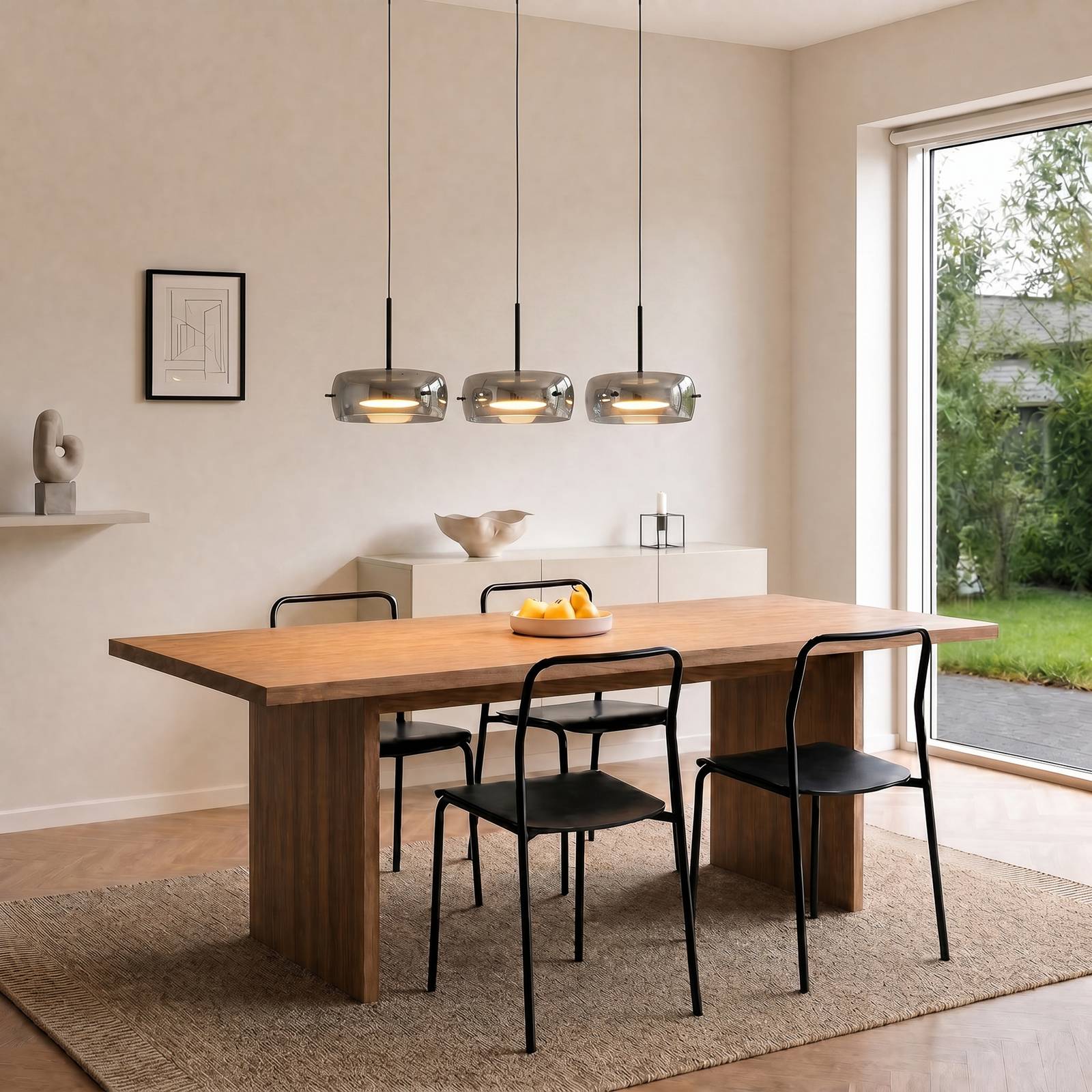 Hängeleuchte Martis Lucande, dimmbar, schwarz, für Wohn- / Esszimmer, Glas, Modern