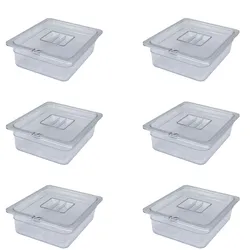 AcMax 6 Sets GN 1/2 Polycarbonat Behälter 6,5 Liter 100mm Deckel-Einkerbung und Abtropfeinlage