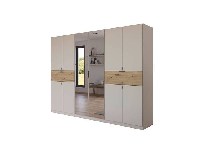 Kleiderschrank mit Spiegel beige Artisan Eiche 271 cm - rauch - SAJO