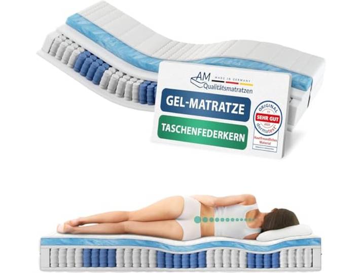 AM Qualitätsmatratzen Gelschaum Taschenfederkernmatratze 80x200cm H3 24cm - Made in Germany & Oeko TEX Siegel - 7 Zonen Gel-Federkernmatratze 80x200 mit 480 Federn & Lyocell Bezug