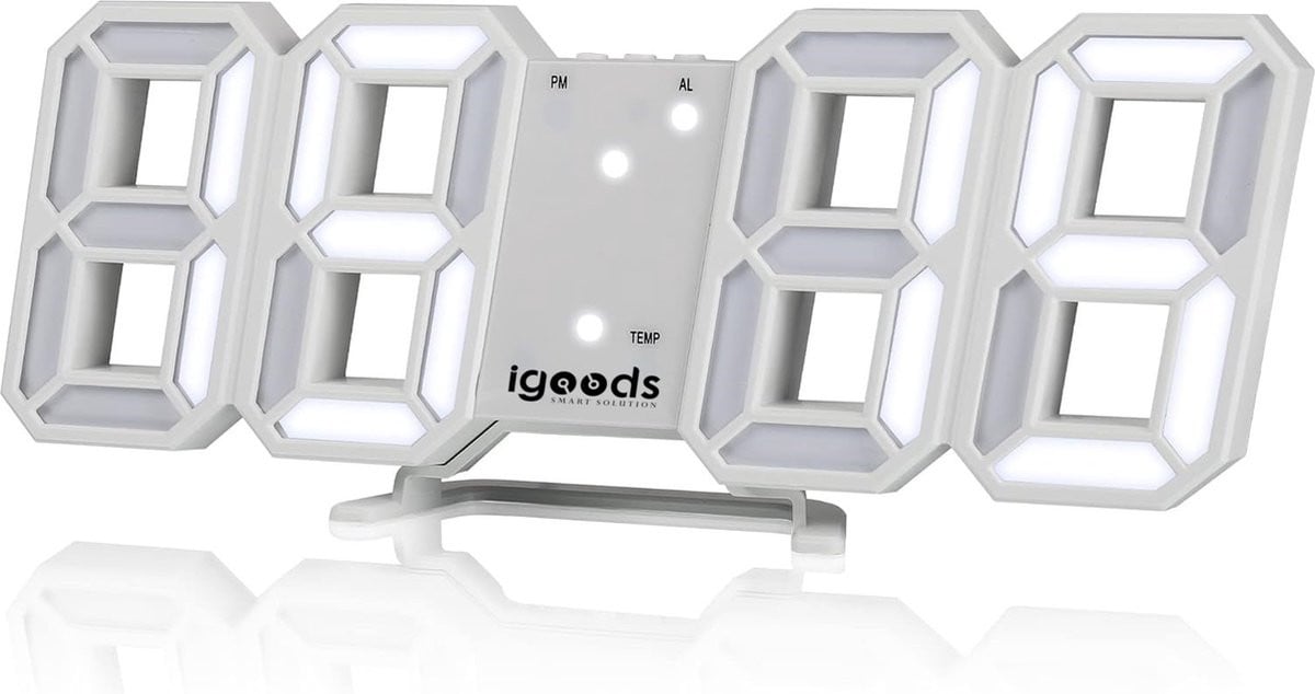 Igoods Digitale Tafelklok - Led Wekker Klok - Moderne Bureauklok met Temperatuurmeter - Wit