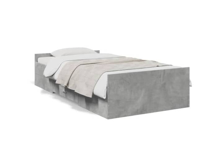 PUGYNBK Bett 75 x 190 cm mit Schubladen, Holz, Grau Lattenrost im Lieferumfang enthalten, integrierter Speicher, feuchtigkeitsbeständig, langlebige Struktur