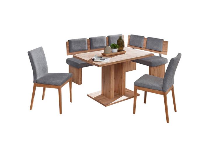 Cantus Eckbankgruppe, Grau, Eiche, eckig, 80x76x120 cm, Stoffauswahl, seitenverkehrt erhältlich, in verschiedenen Holz-Dekoren erhältlich, Esszimmer, Bänke, Tischgruppen & Eckbankgruppen