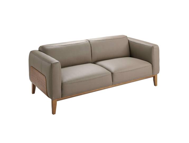Angel Cerda 3-Sitzer Ledersofa nerz, Rindsleder, Nussbaumdekor, Braun, Echtholz,Pinie, Uni, Füllung: Polyetherschaumkern,Polyetherschaumkern,Polyetherschaumkern, 209x77x92 cm, Wohnzimmer, Sofas & Couches, Sofas, 3-Sitzer Sofas