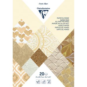 Clairefontaine Motivpapier 95096C, Papiere aus aller Welt, elfenbein/braun, A4, 90 g/m², Folienveredelung, 10 Motive, 20 Blatt