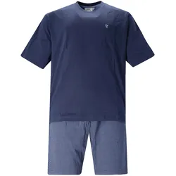 hajo Herren Schlafanzug, kurz - Premium Cotton, Shorty, Kurzarm, Rundhals Blau / L