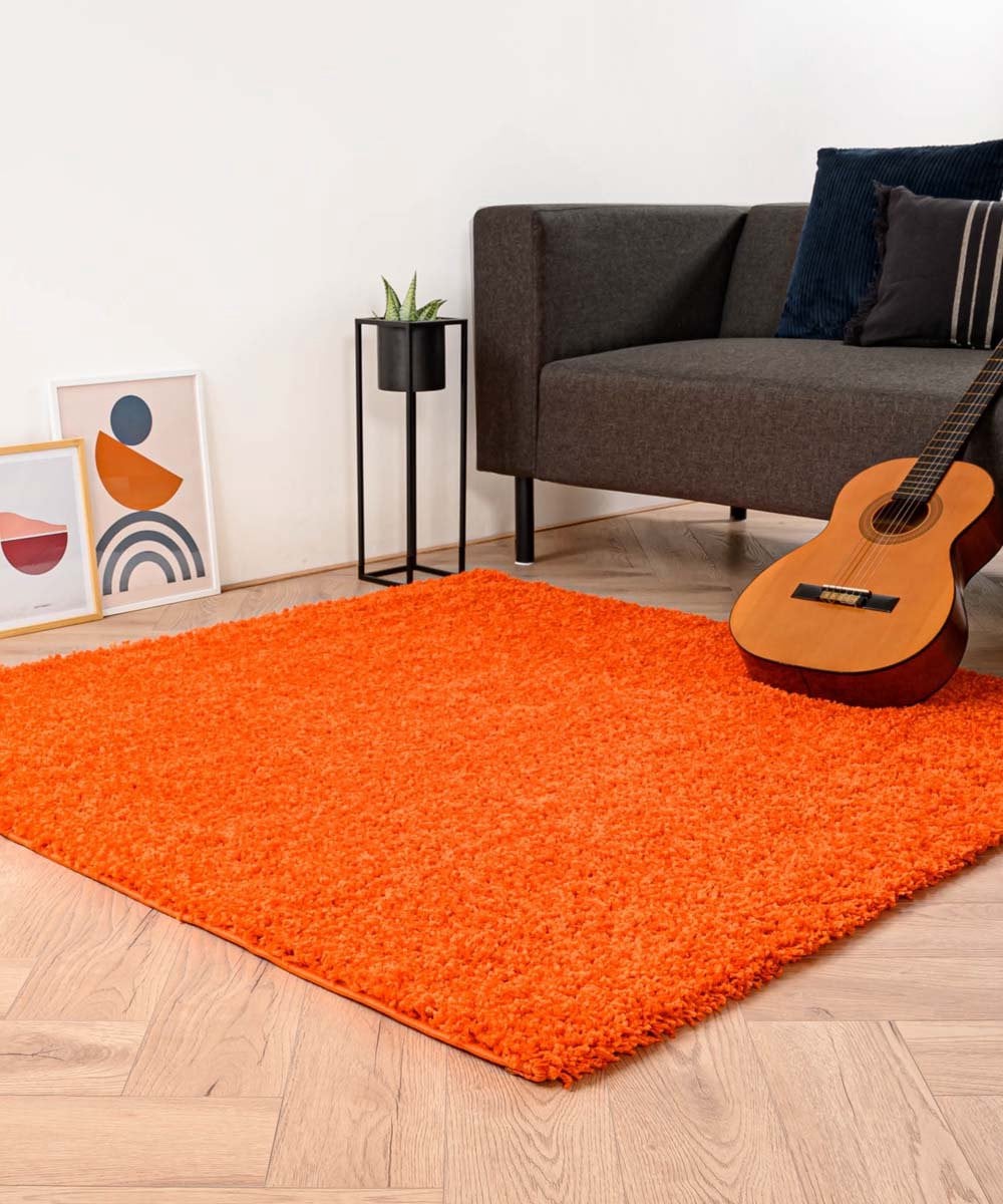 Tapeso Vierkant hoogpolig vloerkleed Shaggy Trend oranje 160 x 160 cm