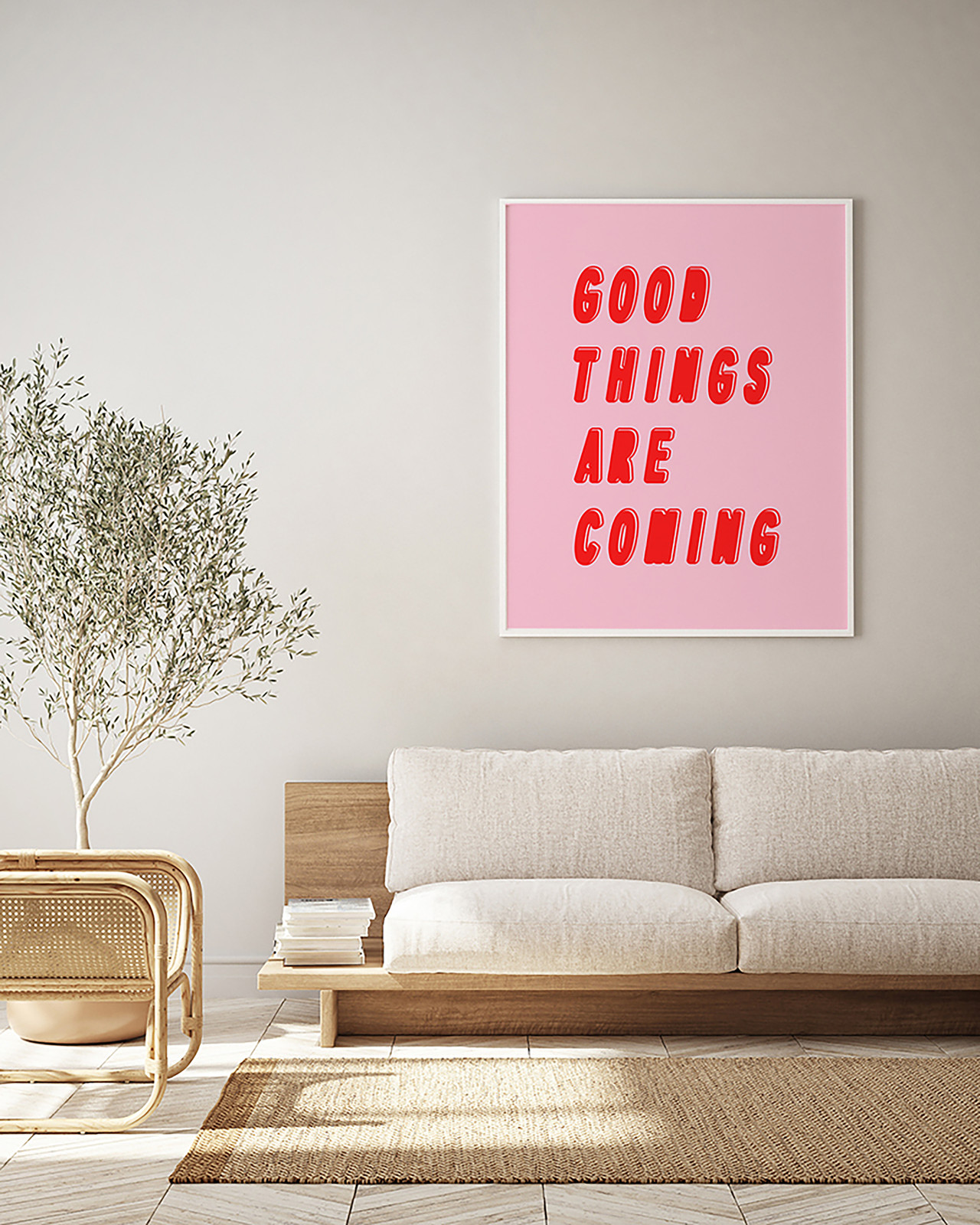 home24 Good things coming Wanddecoratie - Beukenhout en Acrylglas - Roze/Rood - 52 x 62 cm