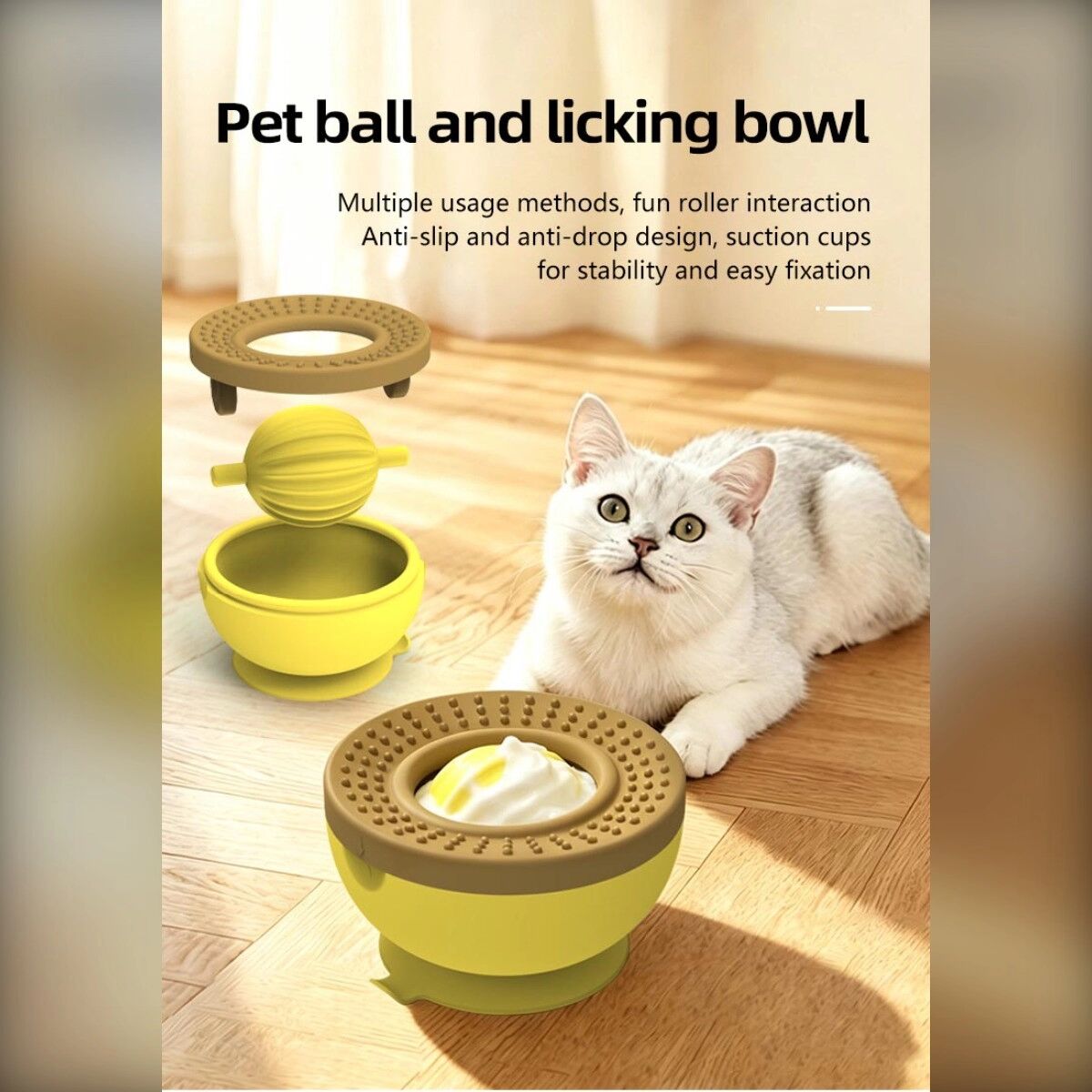 INF Cloud Rolling Leckmatte Haustier-Futterspender – Silikon Slow Feeder mit abnehmbarem Rollball und Saugnapfbasis Rosa