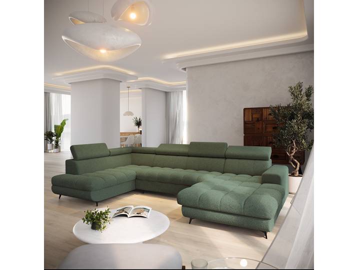 Masseno Ecksofa CORENO mit Schlaffunktion und Bettkasten, Ausziehbares Bettsofa - Grün, QUELLE 37