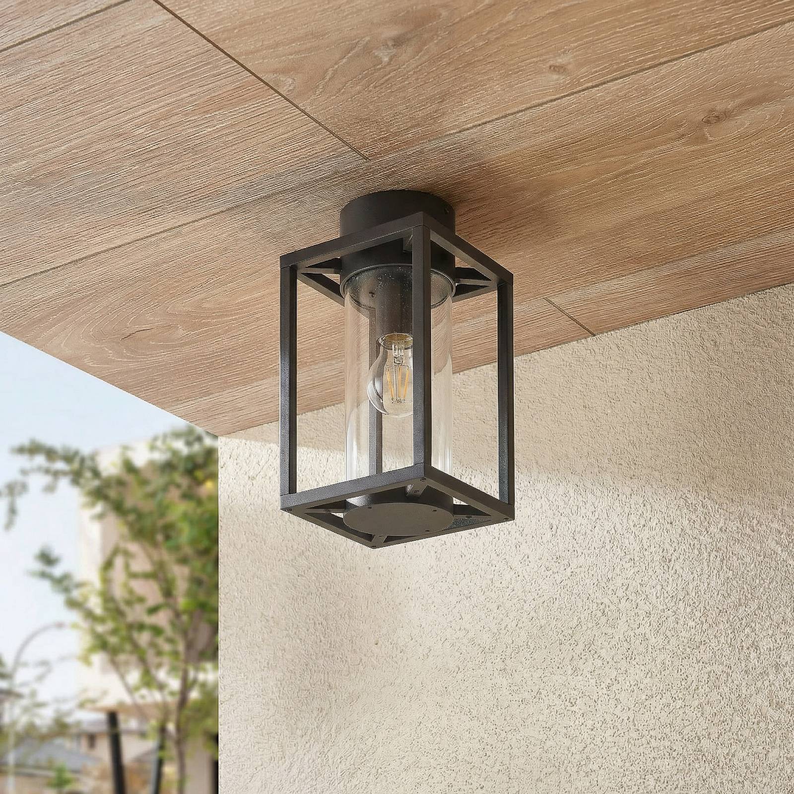 Lucande Außendeckenleuchte Ferda, 29 cm, anthrazit, IP44 Ferda Lucande, dimmbar, schwarz, Aluminium, Modern, Deckenlampe