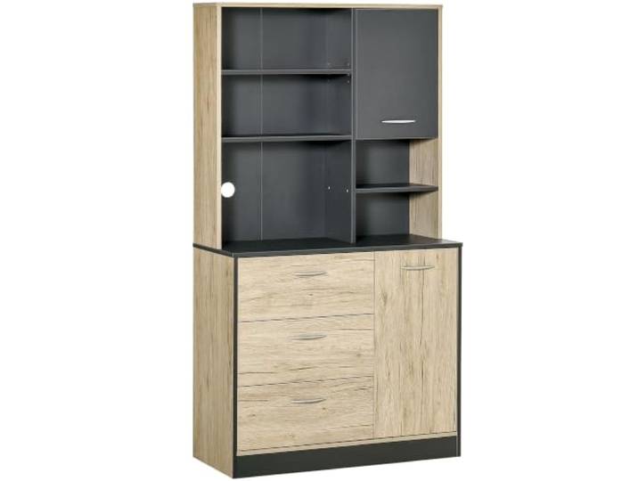 HOMCOM Küchenbuffet 90x39x169 cm, zweifarbig, helle Eiche Grau Küchenschrank, Mehrfachlagerung, 2 Türen, 3 Schubladen, 3 Regale, große Arbeitsfläche
