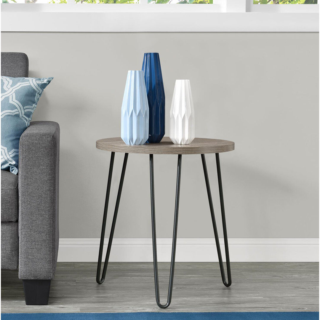 Hykkon Calista Three Leg Round Side Table Weathered Oak 55cm H X 50cm W X 50cm D