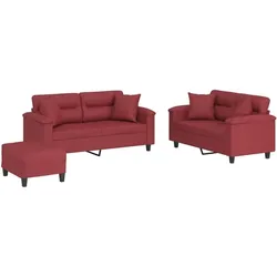 vidaXL, Sofa + Bettsofa, Sofagarnitur Kissen Sessel Sofa Couch Designsofa 3tlg. Weinrot Kunstleder (2-Sitzer, Polstergruppe)
