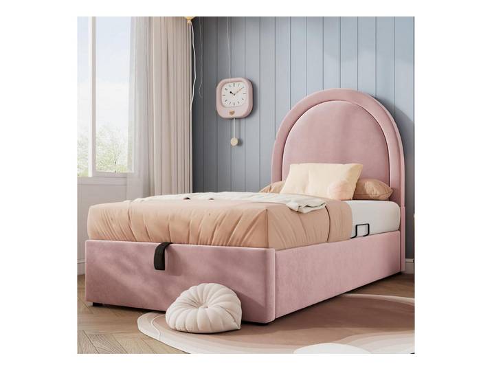 LuxusKollektion Polsterbett Polsterbett Kinderbett Samt kosmisch Rosa 90x200cm