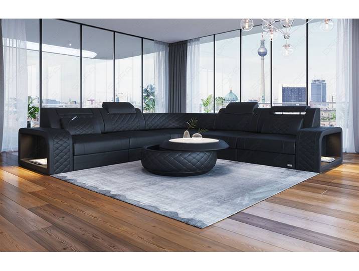 Sofa Dreams Ecksofa Foggia L Form Mini Leder, 4 versch. Lederarten, Couch, 4-Sitzer, LED, verstellbare Kopfstützen