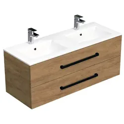 SAT Cube Way Badezimmerschrank mit Waschbecken 120x47,5x46 cm Hickory-Eiche matt CUBE46C1202DHMOD