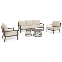 5er Garten-Set Lanai - Aluminium Kakaobraun, Olefin Beige, inkl. Kissen