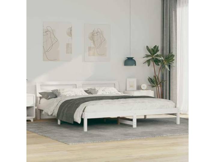 Massives Kiefernholz Plattformbettrahmen Modern 180 x 200 cm Weiß Bettrahmen mit Kopfteil Weiß 180x200 cm Massives Kiefernholz Plattformbett Lattenrost stabil Schlafzimmer Moebel USB