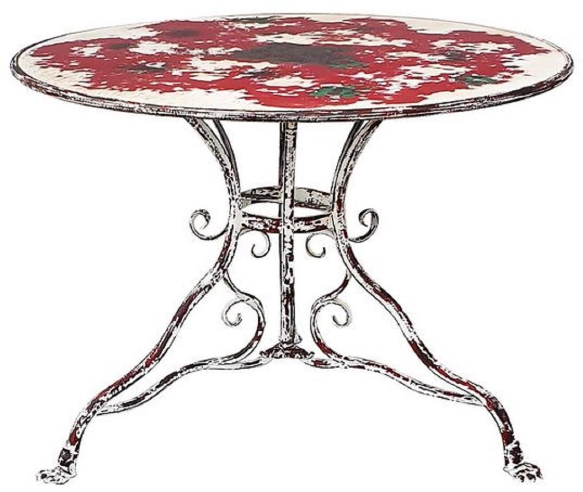 Casa Padrino Jugendstil Gartentisch Weiß / Antik Rot Ø 100 x H. 70 cm - Runder Schmiedeeisen Tisch - Garten & Terrassen Möbel