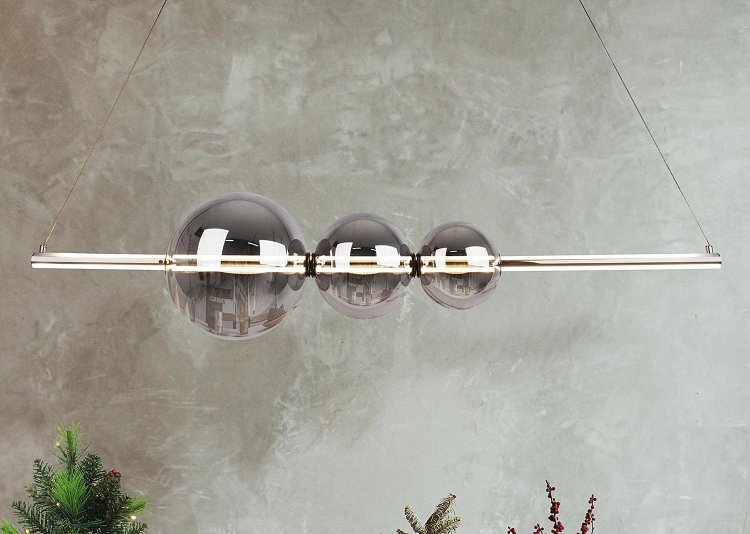 home24 LED-hanglamp zilver, B: 125 cm, D: 25 cm, H: 150 cm