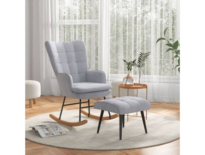 Fauteuil à bascule pivotant avec repose-pieds fauteuil inclinable aspect lin fauteuil à bascule supportant gris clair