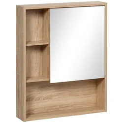 kleankin Wandmontierter Badezimmerschrank mit Spiegel 60 x 15 x 76 cm/Eichenholz-Optik