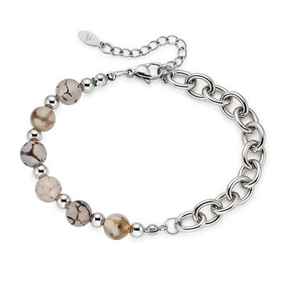 Edelstahlarmband BRUNO BANANI "Schmuck Geschenk Edelstahlarmband mit Natursteinen", silber (edelstahlfarben, beige, beige), Armbänder, Damen, 24cm, Edelstahl, Edelstahlarmband, mit Naturstein