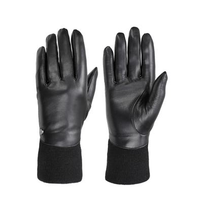Lederhandschuhe PEARLWOOD "LUNA", Damen, Gr. 7, schwarz, Schafsleder, unifarben, Handschuhe, weiches Fleecefutter, Strickbündchen