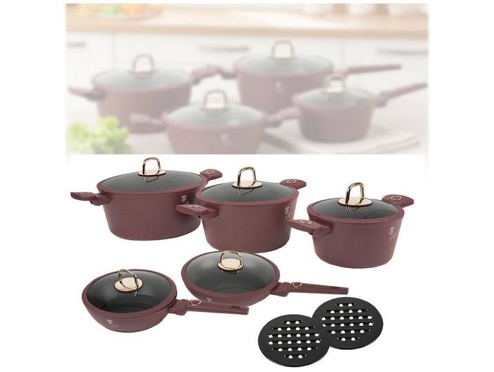 BerlingerHaus Topf-Set Kochset, 10-teilig, bordeaux, Titan-Antihaft, für alle Herdarten, (10-tlg), Umweltfreundlich - Blei- und Cadmiumfrei